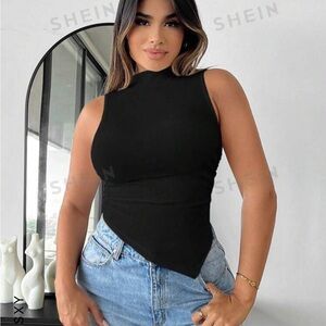 Black Mock Neck Sleeveless Tank Top